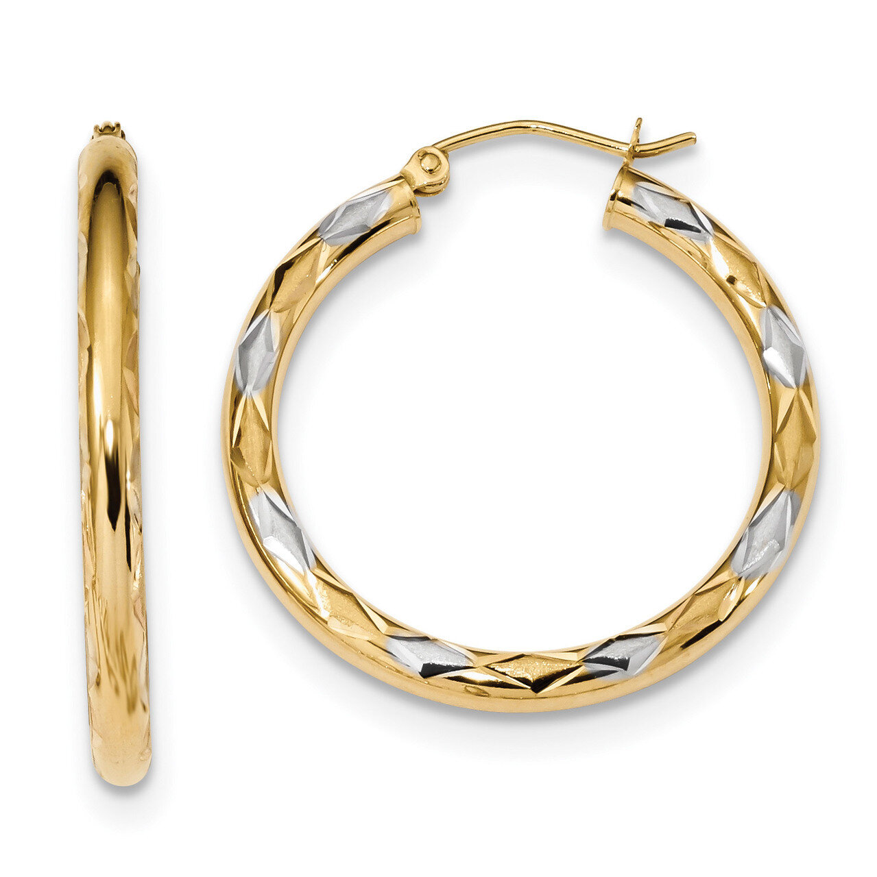 Diamond -cut Hoop Earrings 14k &amp; Rhodium Polished TF1025, MPN: TF1025, 191101058455