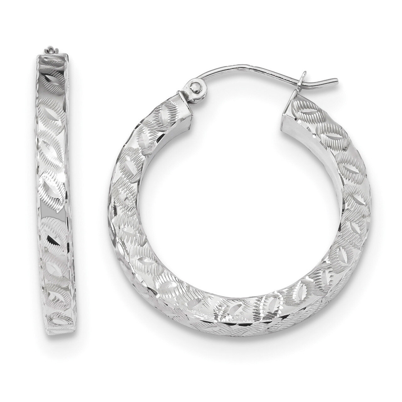Satin &amp; Diamond -cut Square Tube Hoop Earrings 14k white Gold TF1027W, MPN: TF1027W, 191101059315