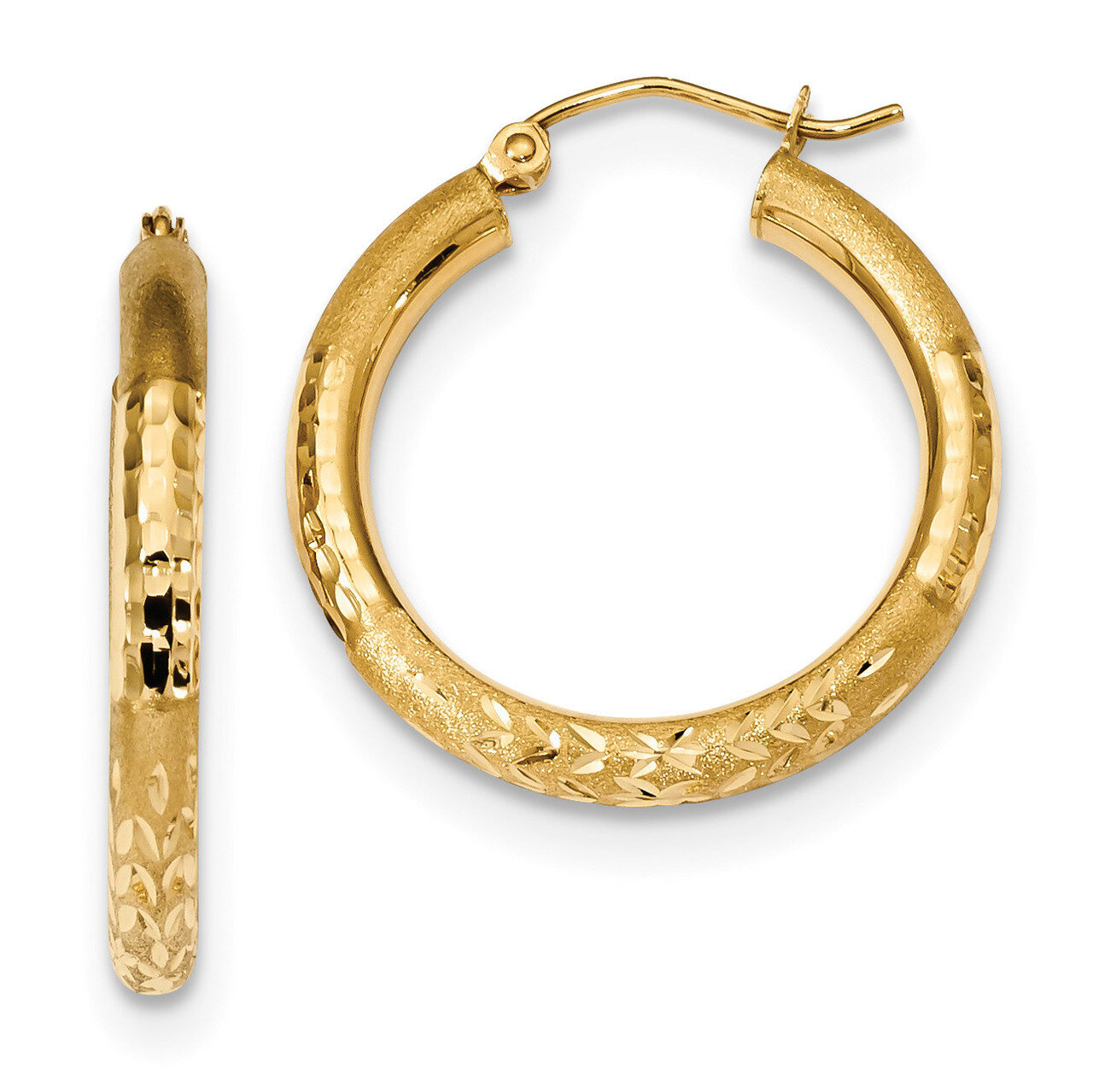 14k Polished Satin & Diamond -cut Endless Hoop Earrings 14k Gold Polished TF1043