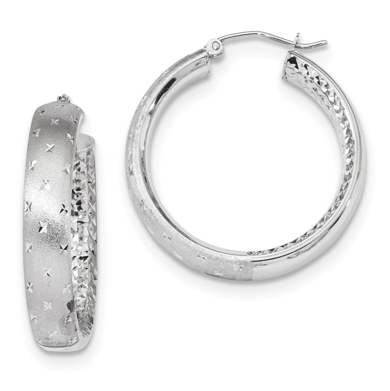 Polished Satin &amp; Diamond -cut In-Out Hoop Earrings 14k white Gold TF1045W, MPN: TF1045W, 1911010565…