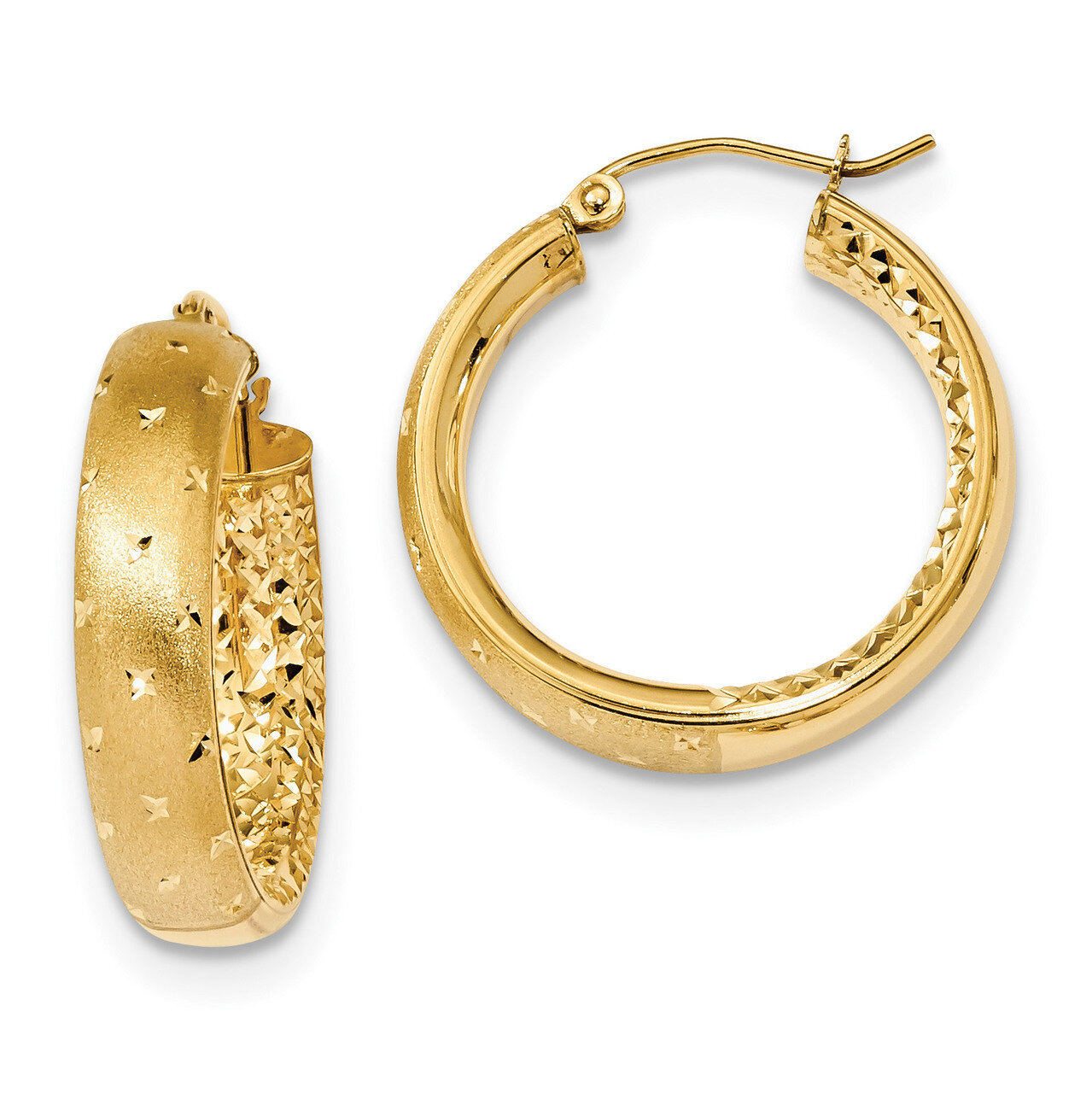14k Polished Satin &amp; Diamond -cut In-Out Hoop Earrings 14k Gold Polished TF1046, MPN: TF1046, 19110…