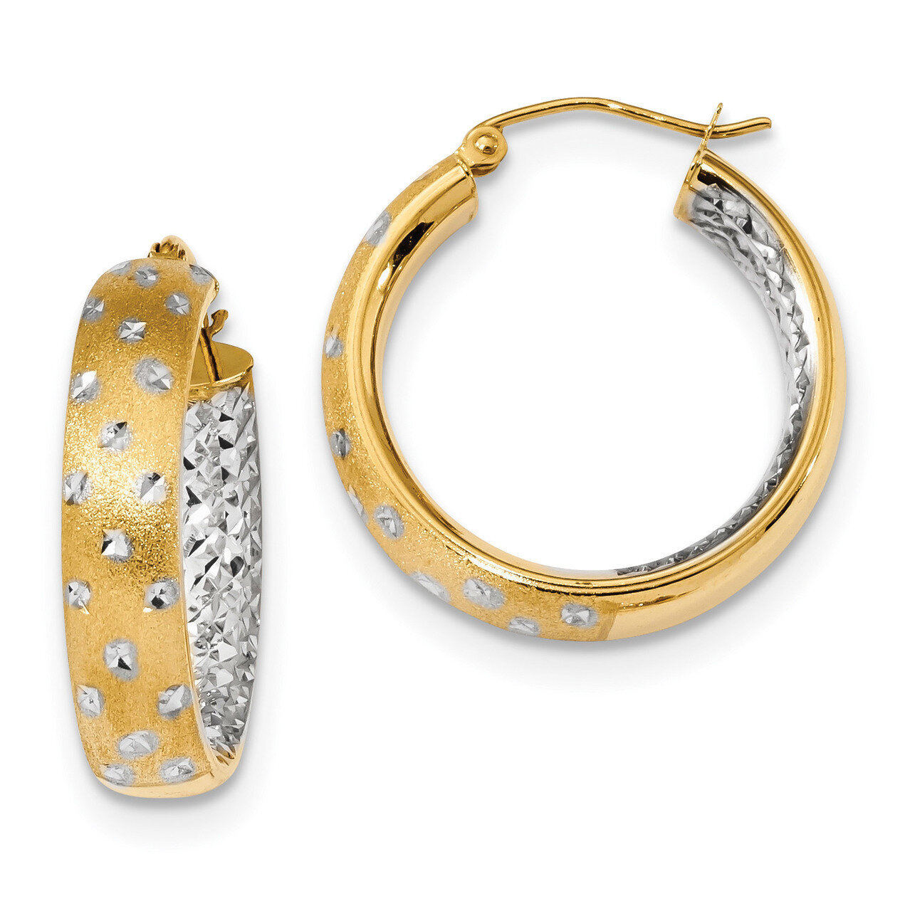 Diamond -cut In-Out Hoop Earrings 14k &amp; Rhodium Polished TF1046TT, MPN: TF1046TT, 191101058882