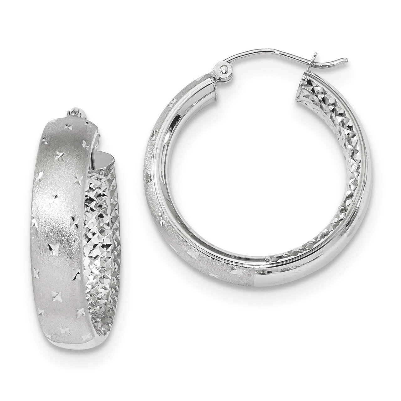 Polished Satin &amp; Diamond -cut In-Out Hoop Earrings 14k white Gold TF1046W
