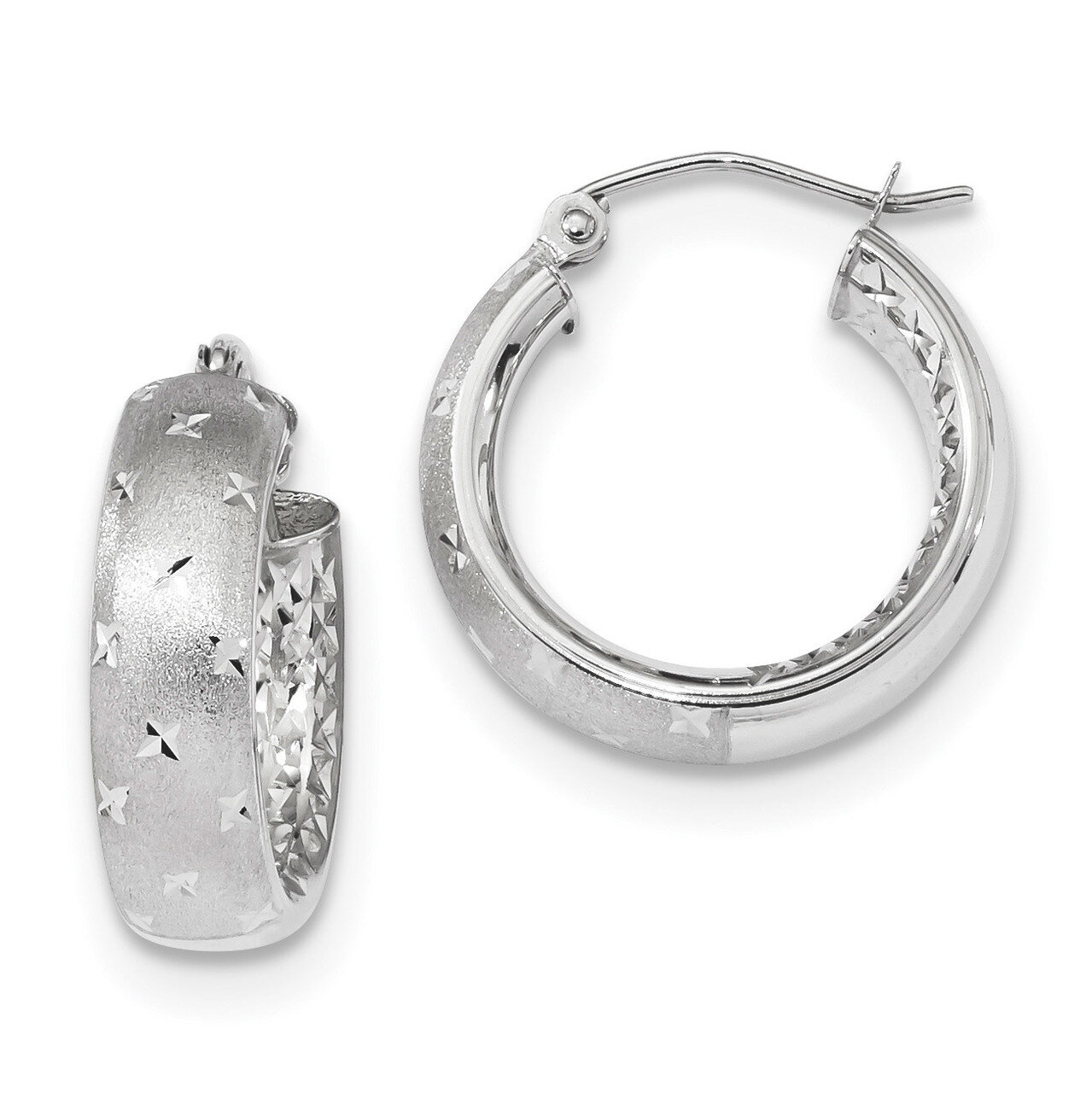 Polished Satin & Diamond -cut In-Out Hoop Earrings 14k white Gold TF1047W