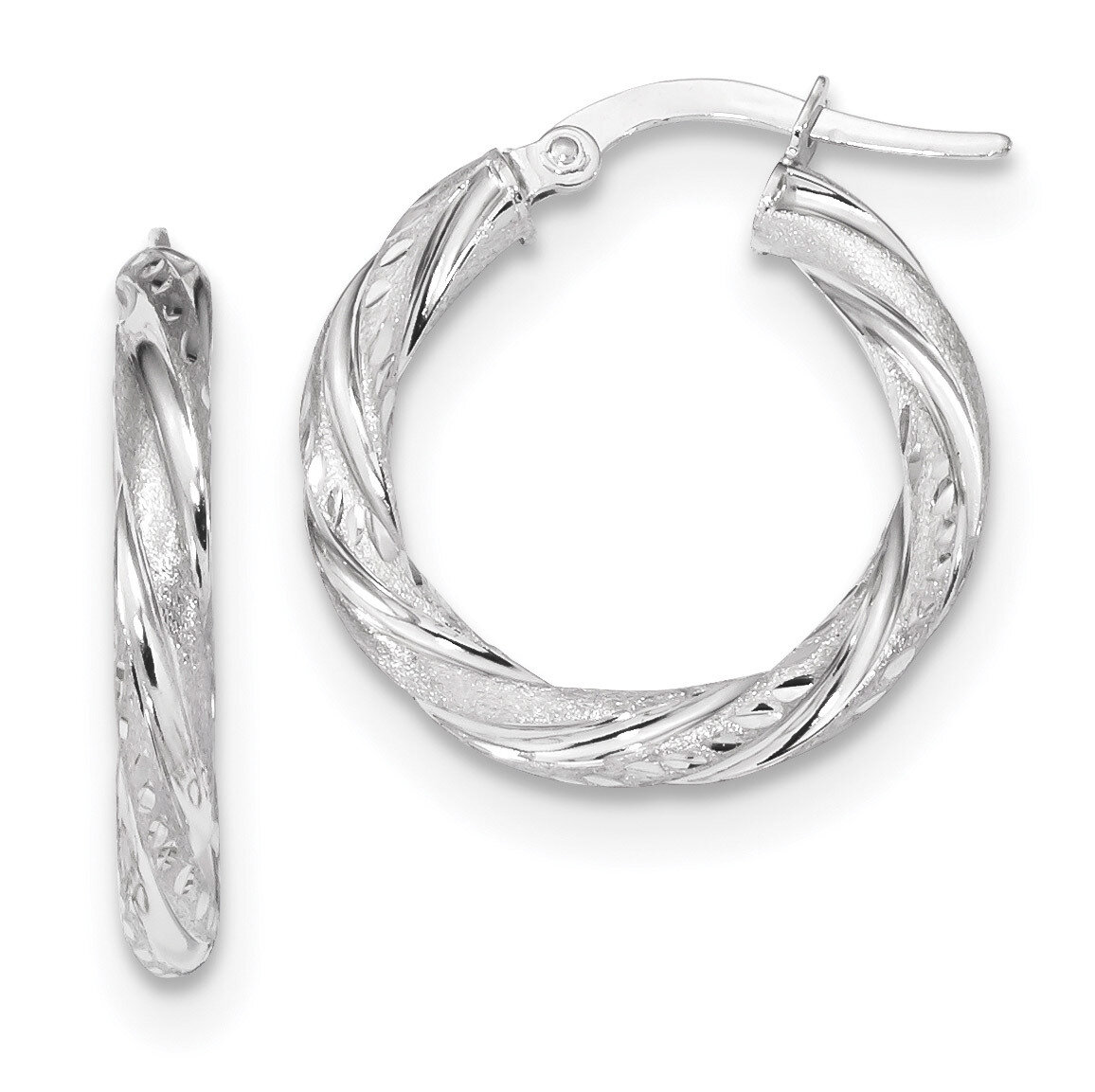 Diamond -cut Polished &amp; Satin Hoop Earrings 14k white Gold TF1050W, MPN: TF1050W, 191101145179