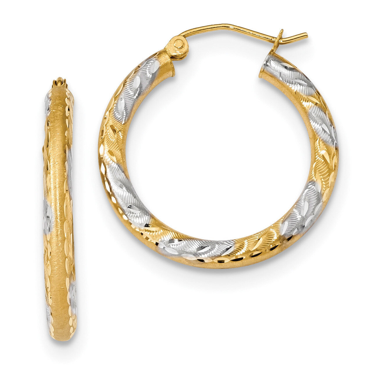 Diamond -cut &amp; Satin Hoop Earrings 14k Gold &amp; Rhodium TF1054, MPN: TF1054, 191101058813