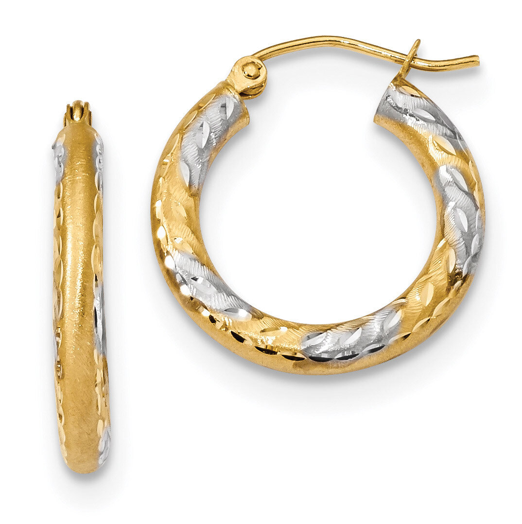 Diamond -cut &amp; Satin Hoop Earrings 14k Gold &amp; Rhodium TF1055, MPN: TF1055, 191101056482
