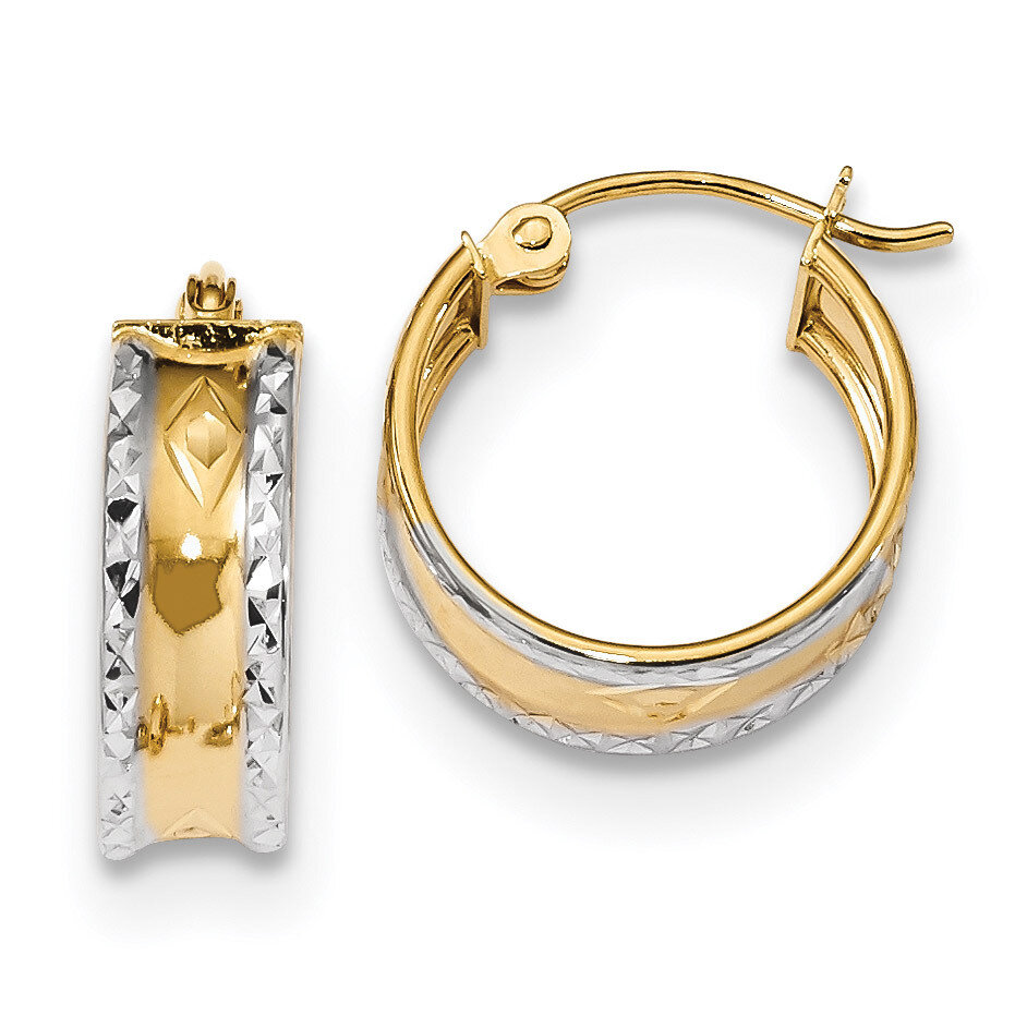 White Polished Diamond -cut Hoops Earrings 14k Gold & Rhodium TF1070