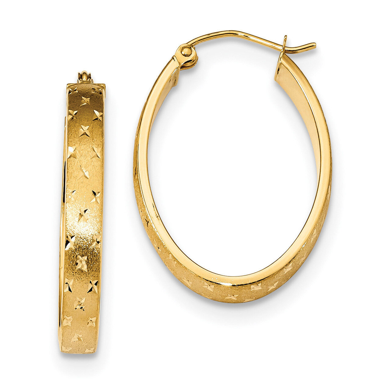 14k Polished Satin & Diamond -cut Hoop Earrings 14k Gold Polished TF1086