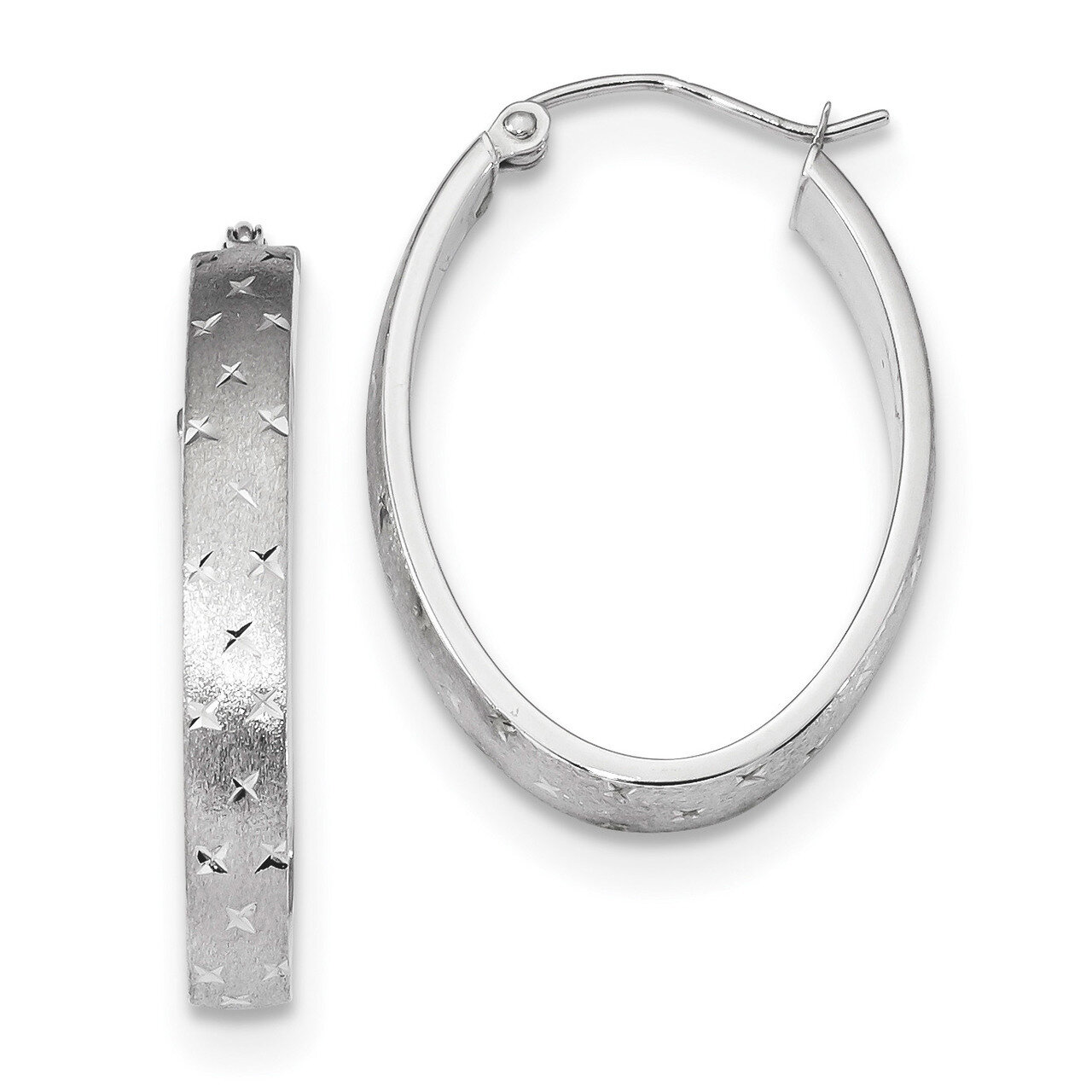 Polished Satin & Diamond -cut Hoop Earrings 14k white Gold TF1086W