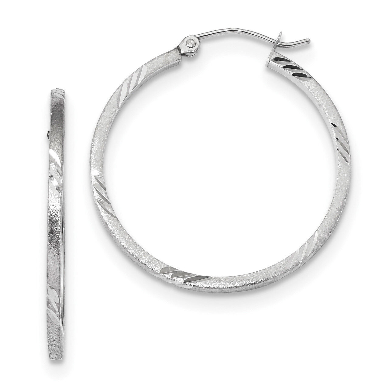 Satin &amp; Diamond -cut Square Tube Hoop Earrings 14k white Gold TF1089W, MPN: TF1089W, 191101057540