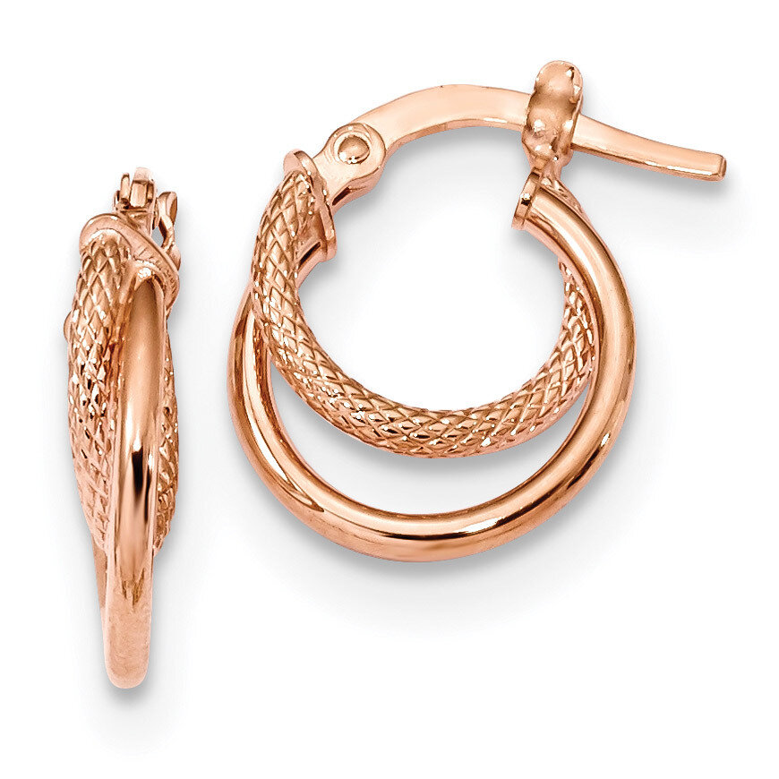 Polished &amp; Textured Hinged Hoop Earrings 14k Rose Gold TF1099R, MPN: TF1099R, 191101146800