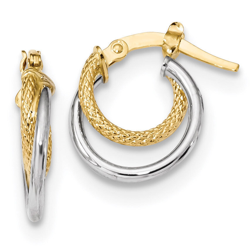 Polished &amp; Textured Hinged Hoop Earrings 14k Two-Tone Gold TF1099TT, MPN: TF1099TT, 191101057793