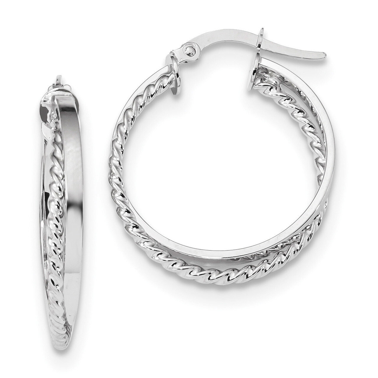 Polished &amp; Textured Hinged Hoop Earrings 14k white Gold TF1101W, MPN: TF1101W, 191101143137