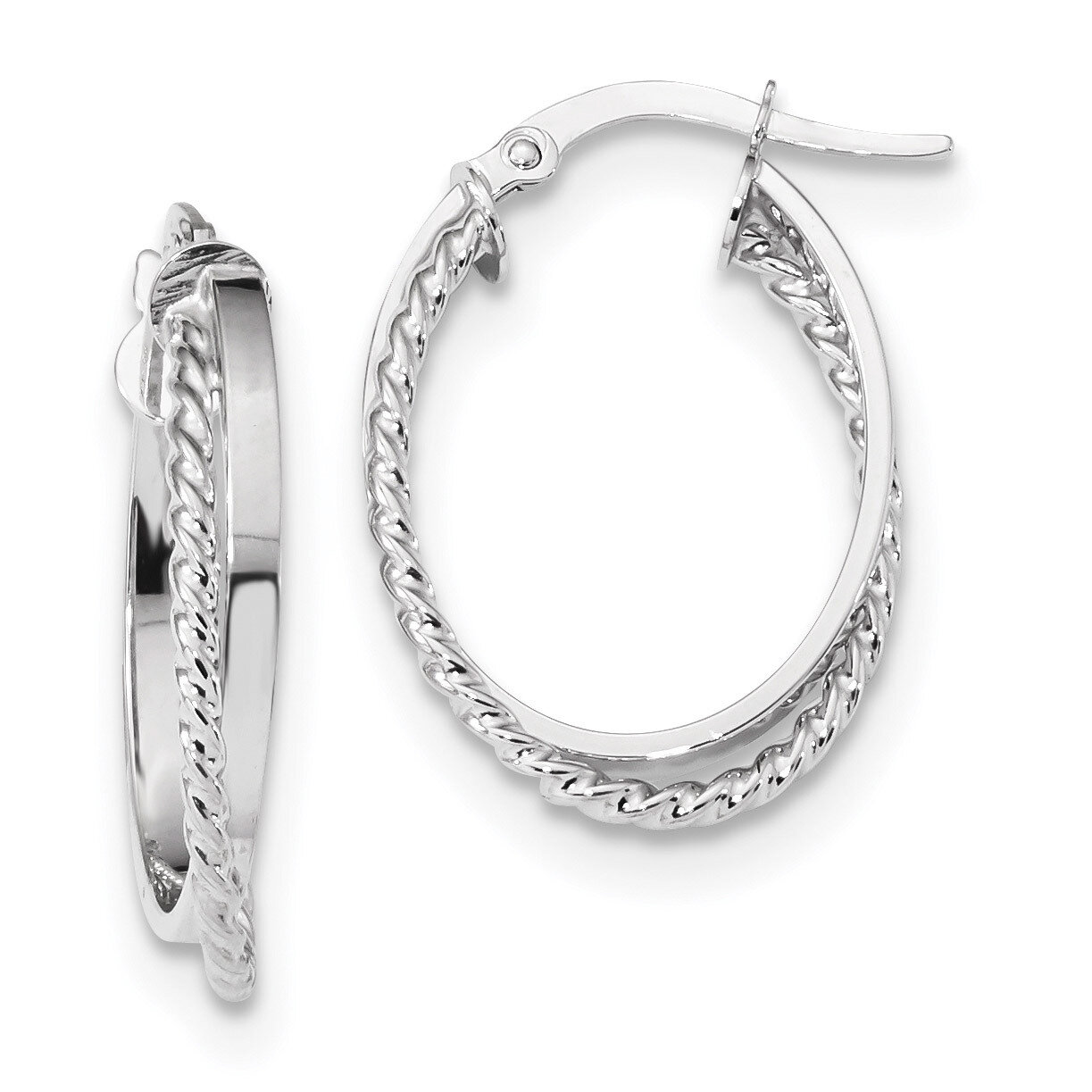 Polished & Textured Oval Hinged Hoop Earrings 14k white Gold TF1102W