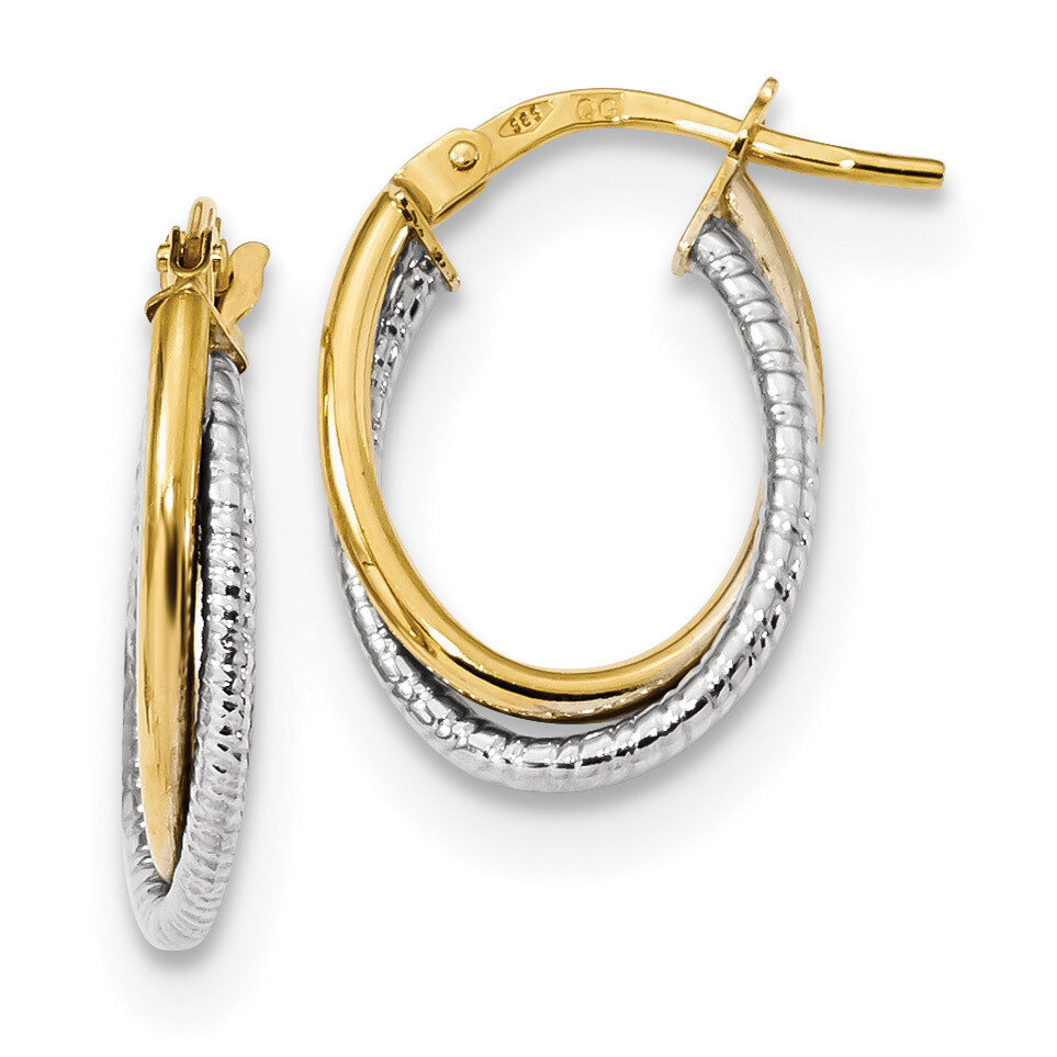 Polished Textured Double Hoops Earrings 14K Two Tone Gold TF1104TT, MPN: TF1104TT, 191101056031