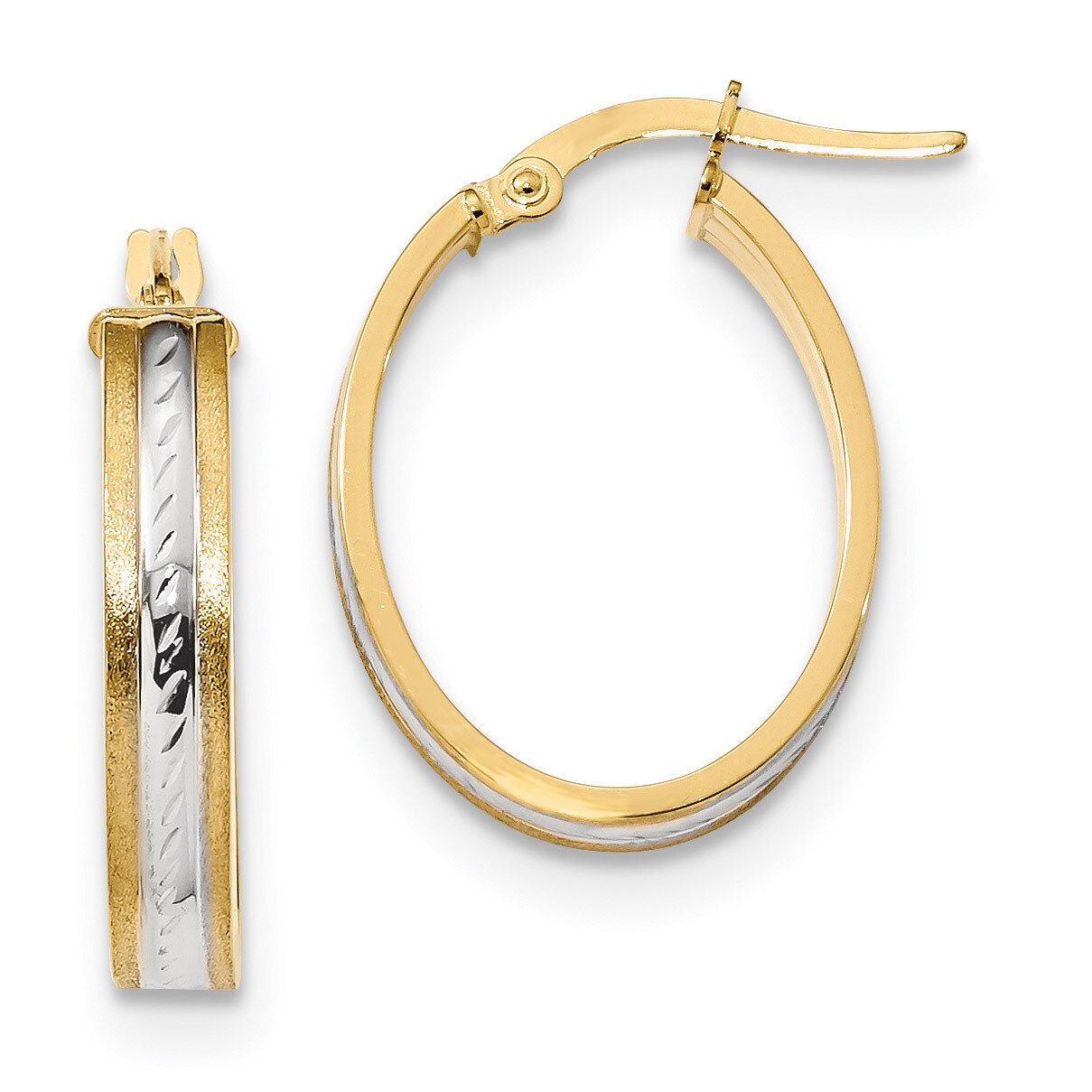 White Diamond -cut Polished Satin Hoop Earrings 14k Gold &amp; Rhodium TF1131TT, MPN: TF1131TT, 1911011…