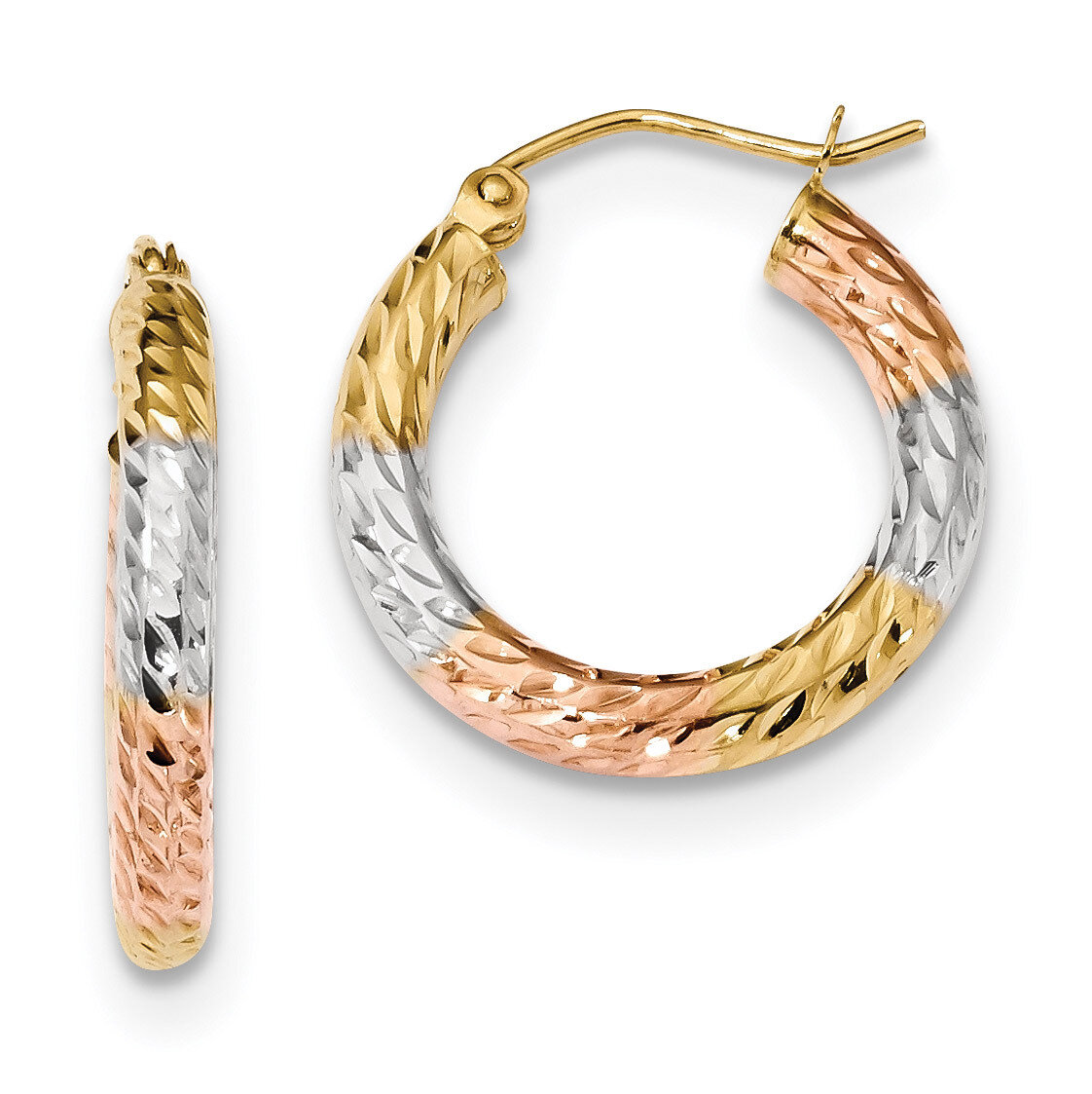 White and Rose Polished &amp; Diamond -cut Hoop Earrings 14k Gold &amp; Rhodium TF1134, MPN: TF1134, 191101…