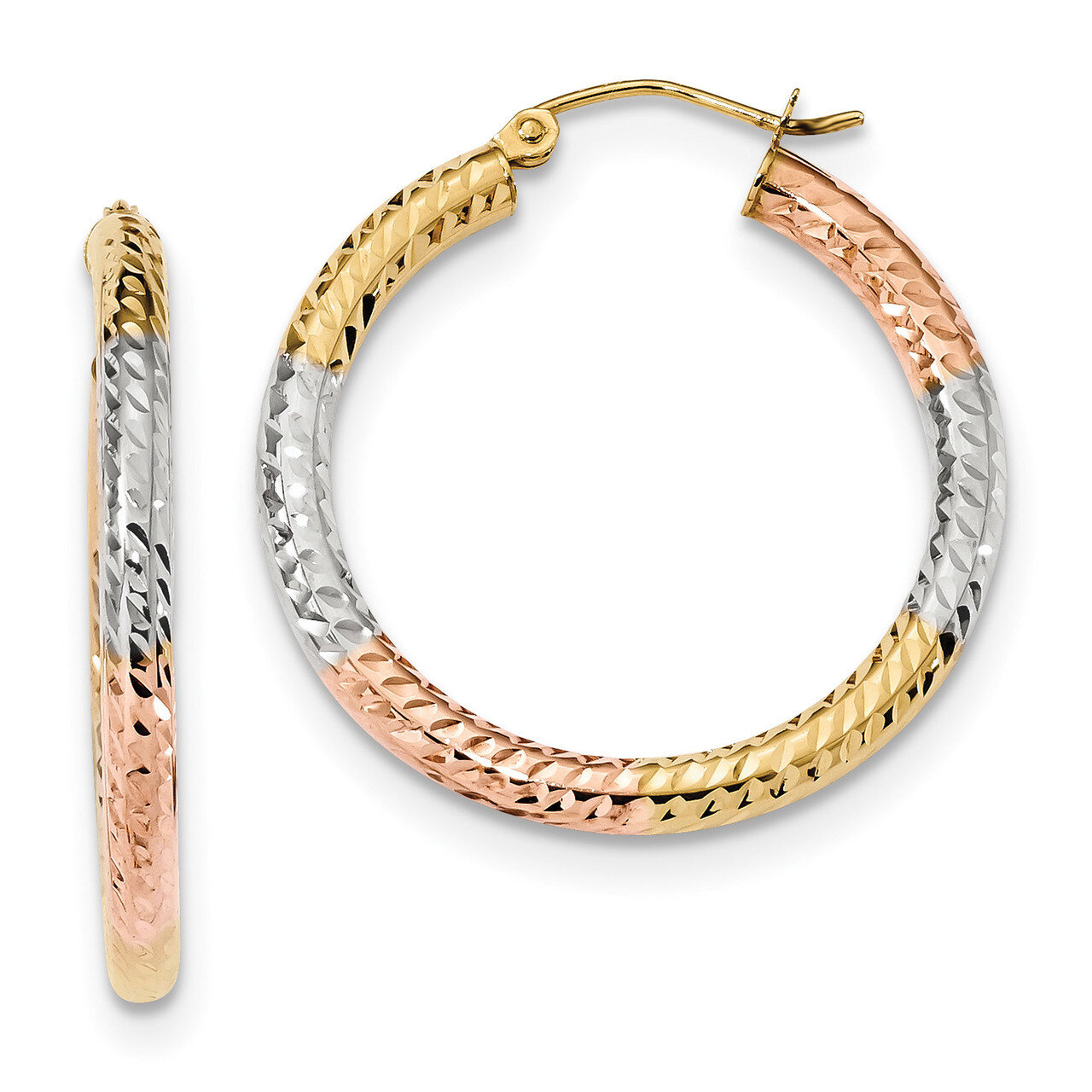 White and Rose Polished &amp; Diamond -cut Hoop Earrings 14k Gold &amp; Rhodium TF1136, MPN: TF1136, 191101…