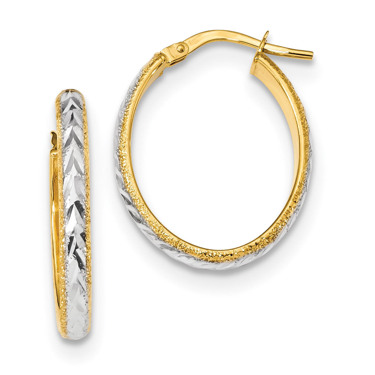 White Diamond -cut and Textured Hoop Earrings 14k Gold & Rhodium TF1140