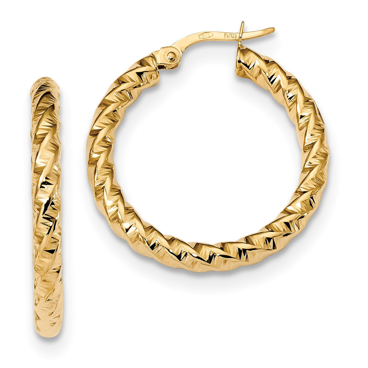3mm Twisted Hoop Earrings 14k Gold Polished TF1145