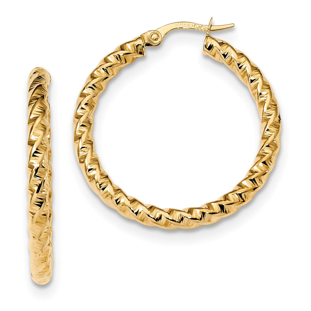 3mm Twisted Hoop Earrings 14k Gold Polished TF1146