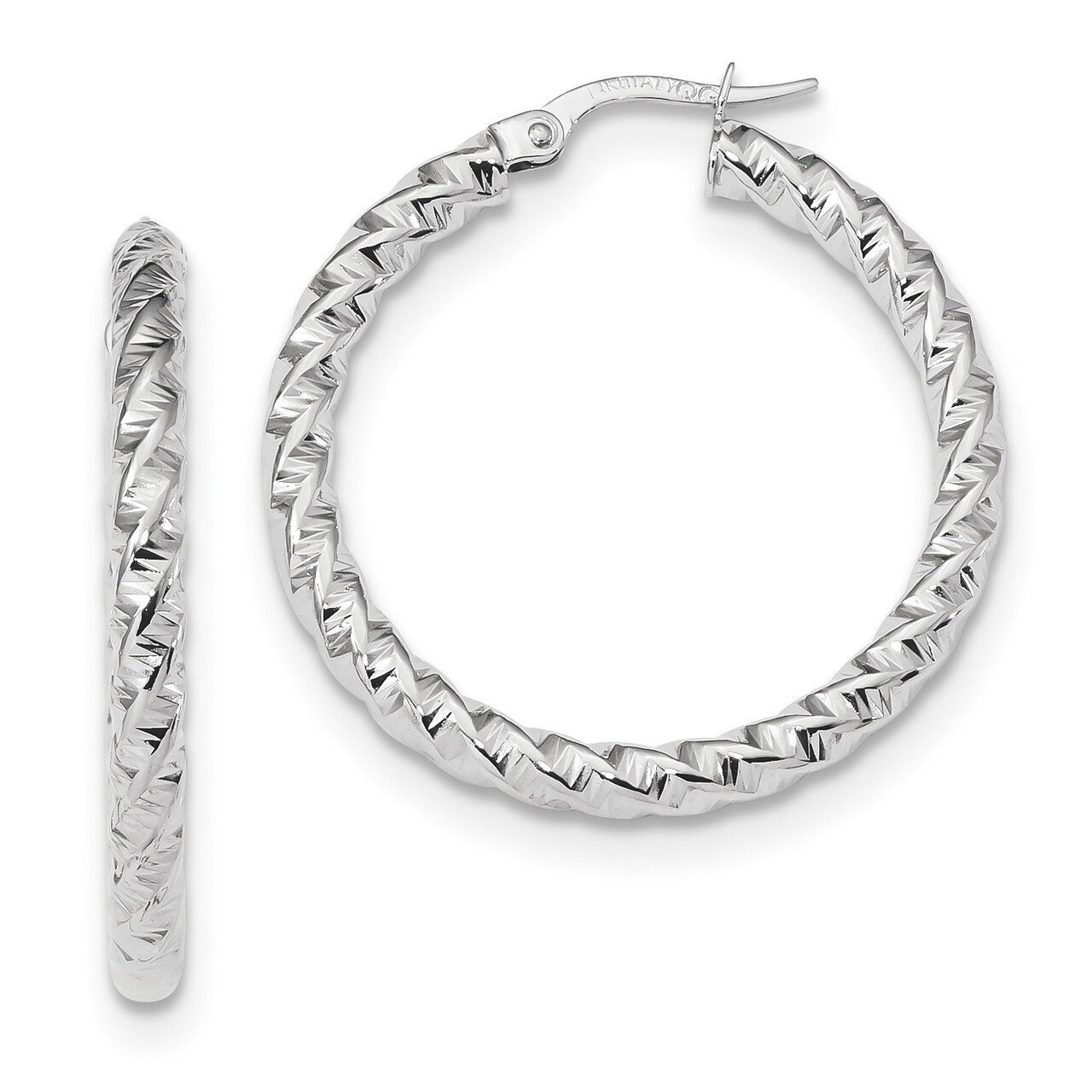 Polished 3mm Twisted Hoop Earrings 14k white Gold TF1146W, MPN: TF1146W, 191101056055