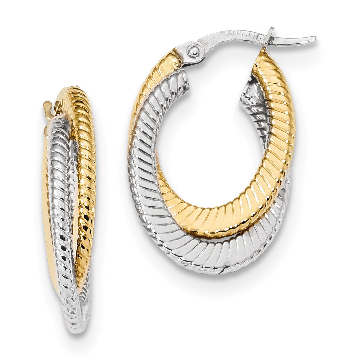 Polished Textured Double Oval Hoop Earrings 14k Two-Tone Gold TF1180