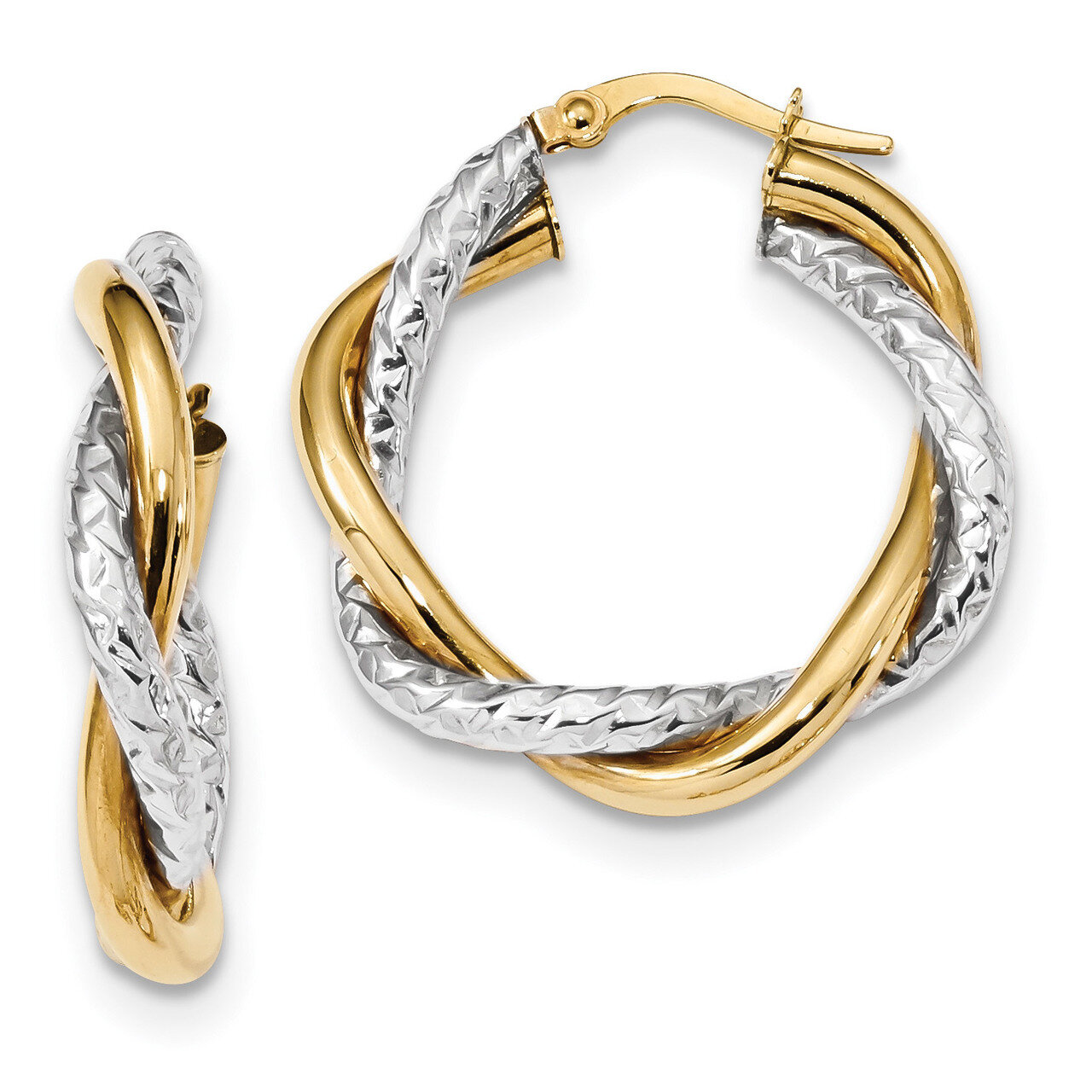 Polished and Textured Twisted Hoop Earrings 14k Two-Tone Gold TF1183