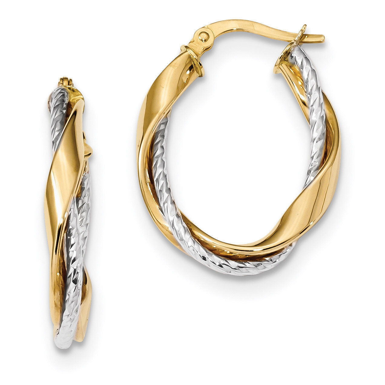 Polished Rope Twisted Oval Hoop Earrings 14k Two-Tone Gold TF1184