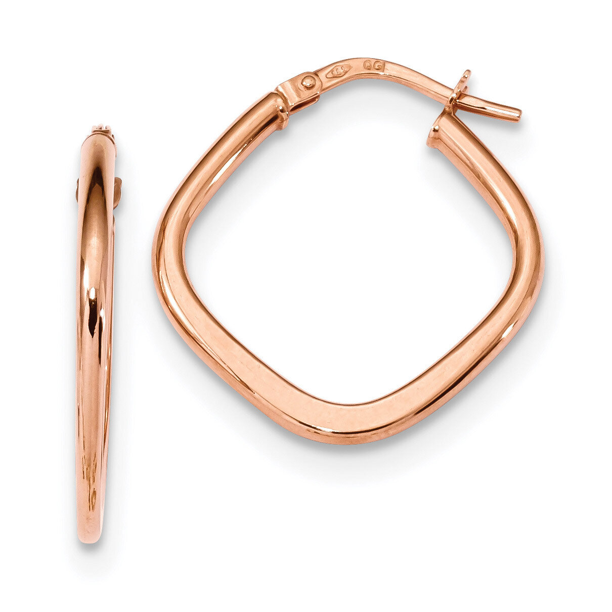Polished Square Hoops Earrings 14k Rose Gold TF1208R, MPN: TF1208R, 191101143083