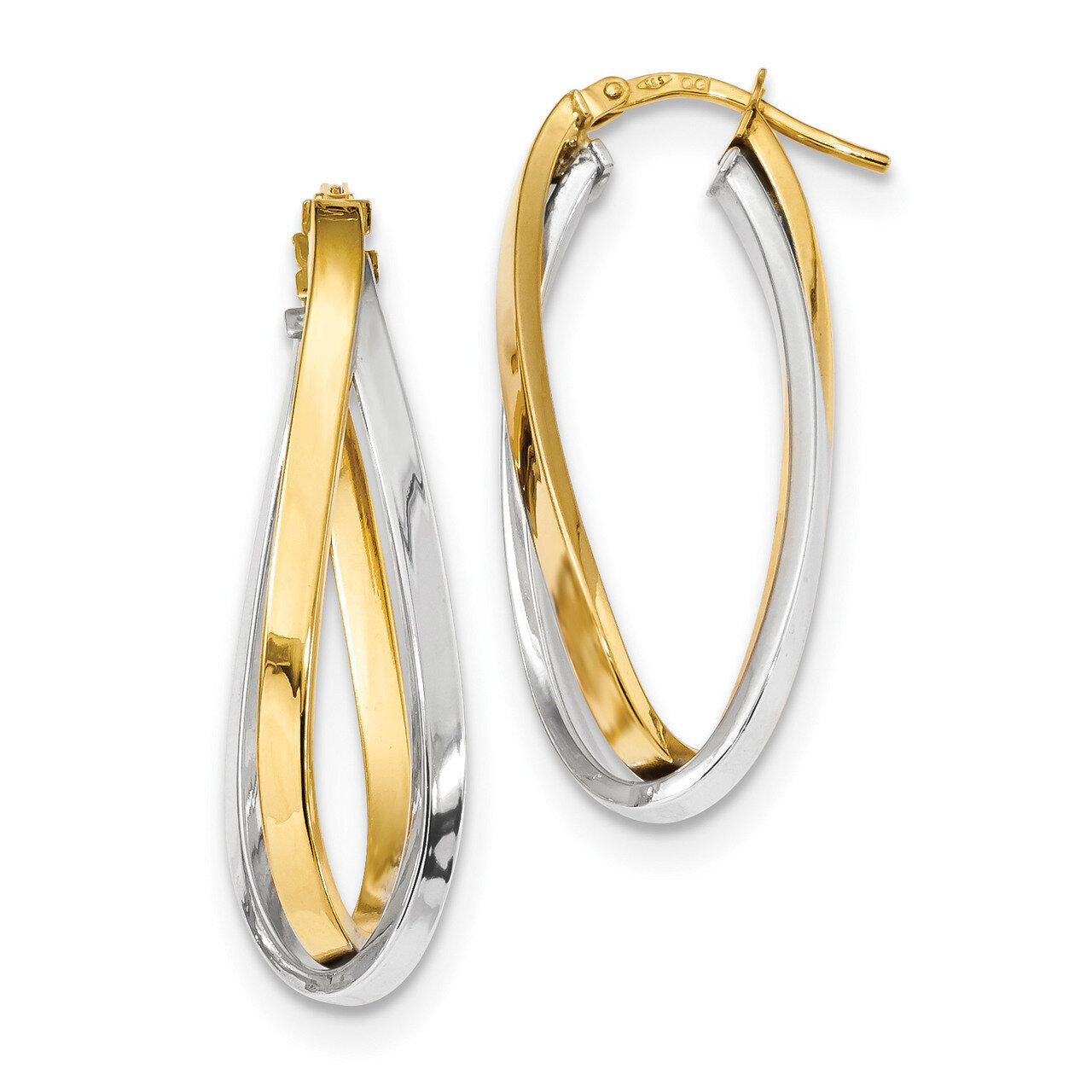 Polished Oval Double Hoops Earrings 14K Two Tone Gold TF1236