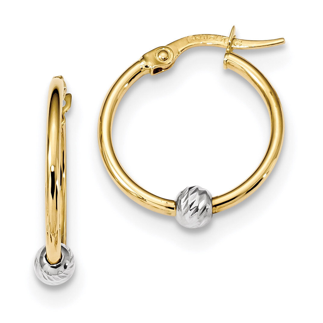 Polished &amp; Diamond Cut Hoop Earrings 14k Two-Tone Gold TF1243, MPN: TF1243, 191101057298