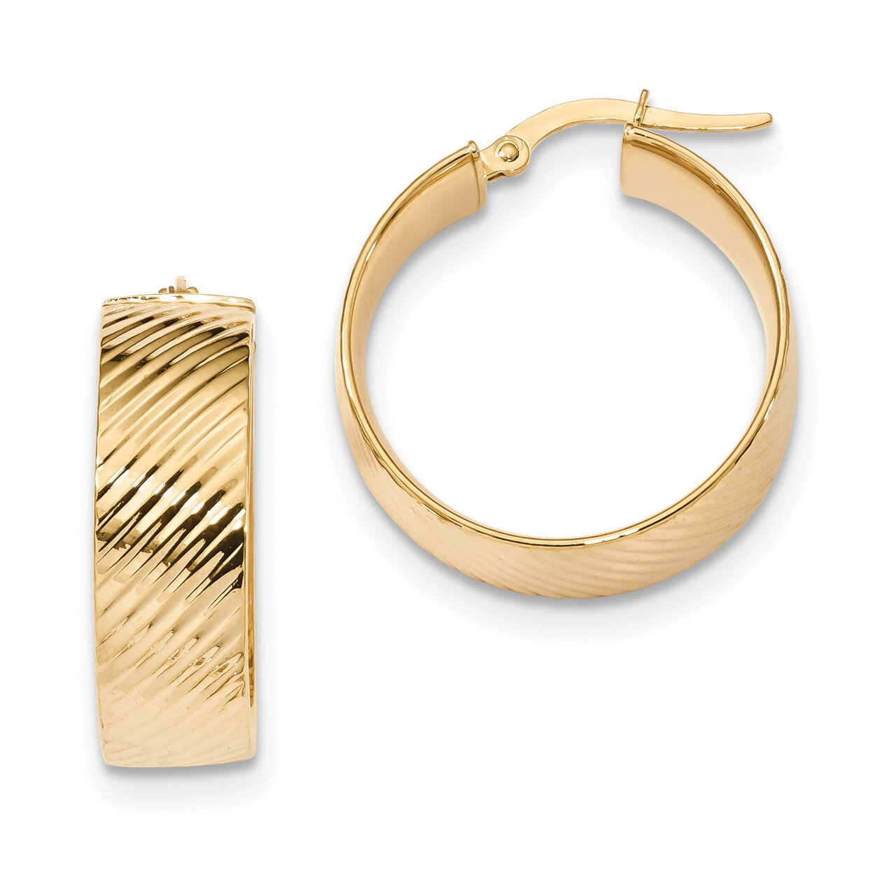 Textured Hinged Hoop Earrings 14k Gold Polished TF1265