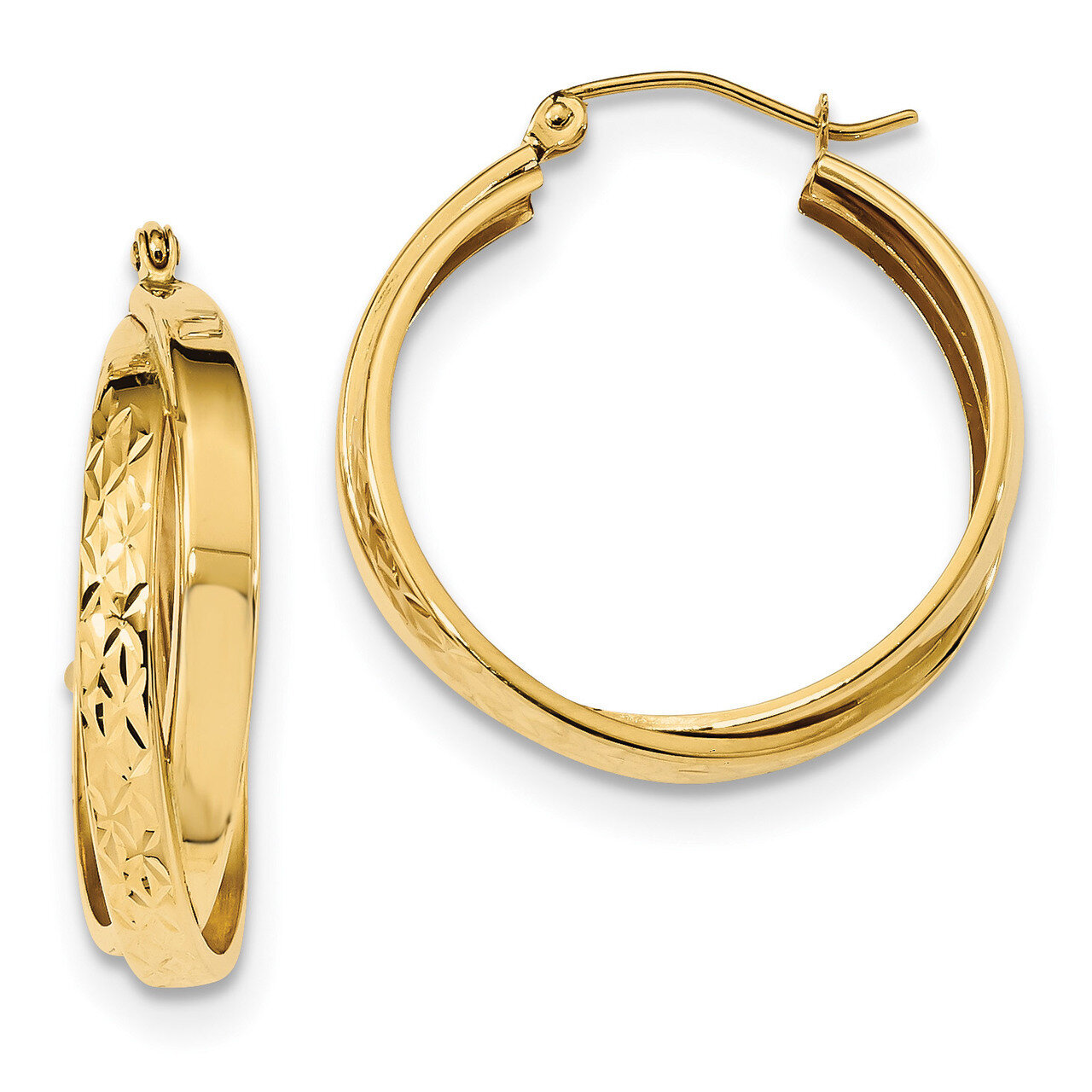 Diamond -cut Twist Hoop Earrings 14k Gold Polished TF1287, MPN: TF1287, 191101058400