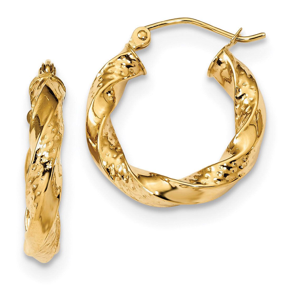 Diamond -cut Twist Hoop Earrings 14k Gold Polished TF1294