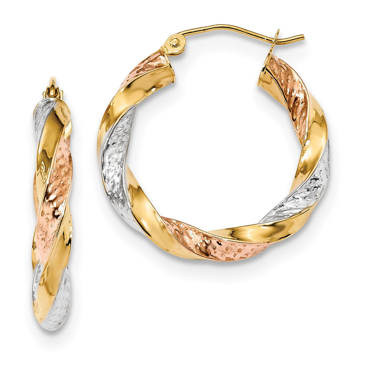 Polished &amp; Diamond -cut Twist Hoop Earrings 14k Tri-Color Gold TF1298, MPN: TF1298, 191101058868