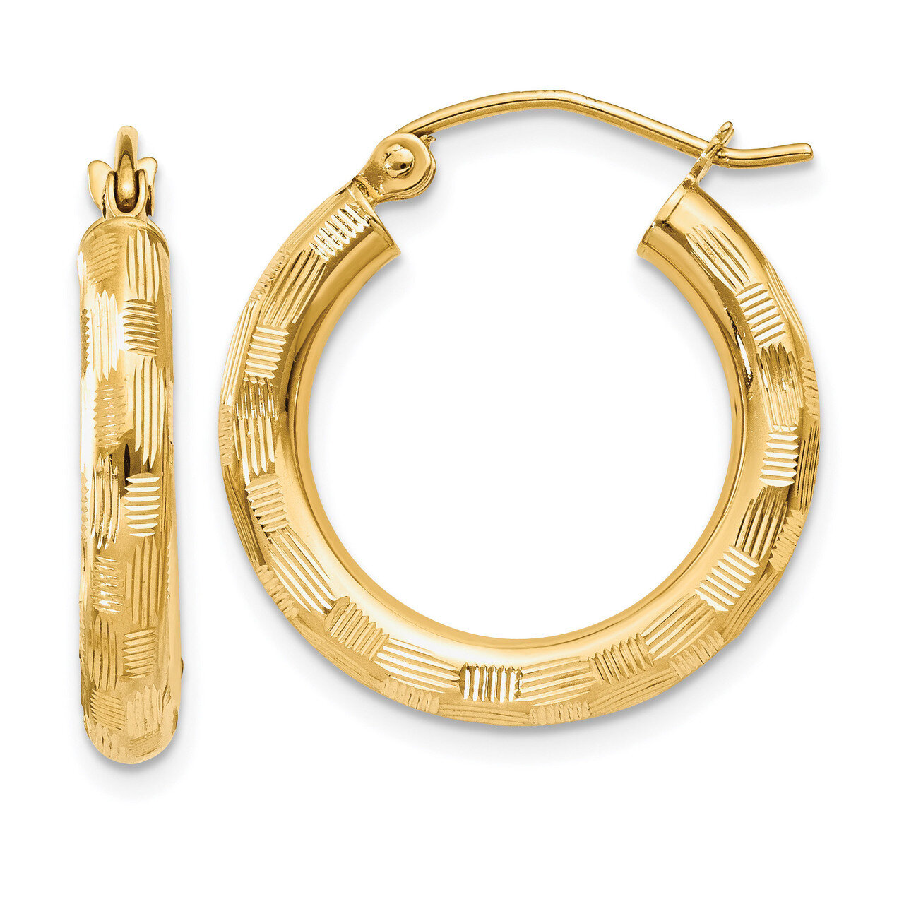 Hoop Earrings 14k Gold Textured TF555, MPN: TF555, 886774731650