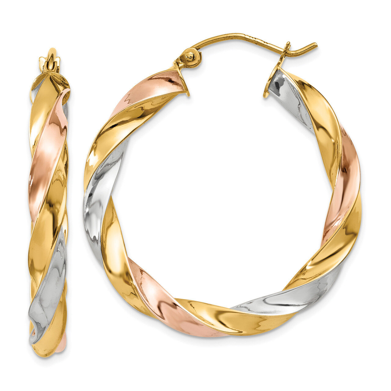 Light Twisted Hoop Earrings 14k Tri-Color Gold TF654, MPN: TF654, 191101367083