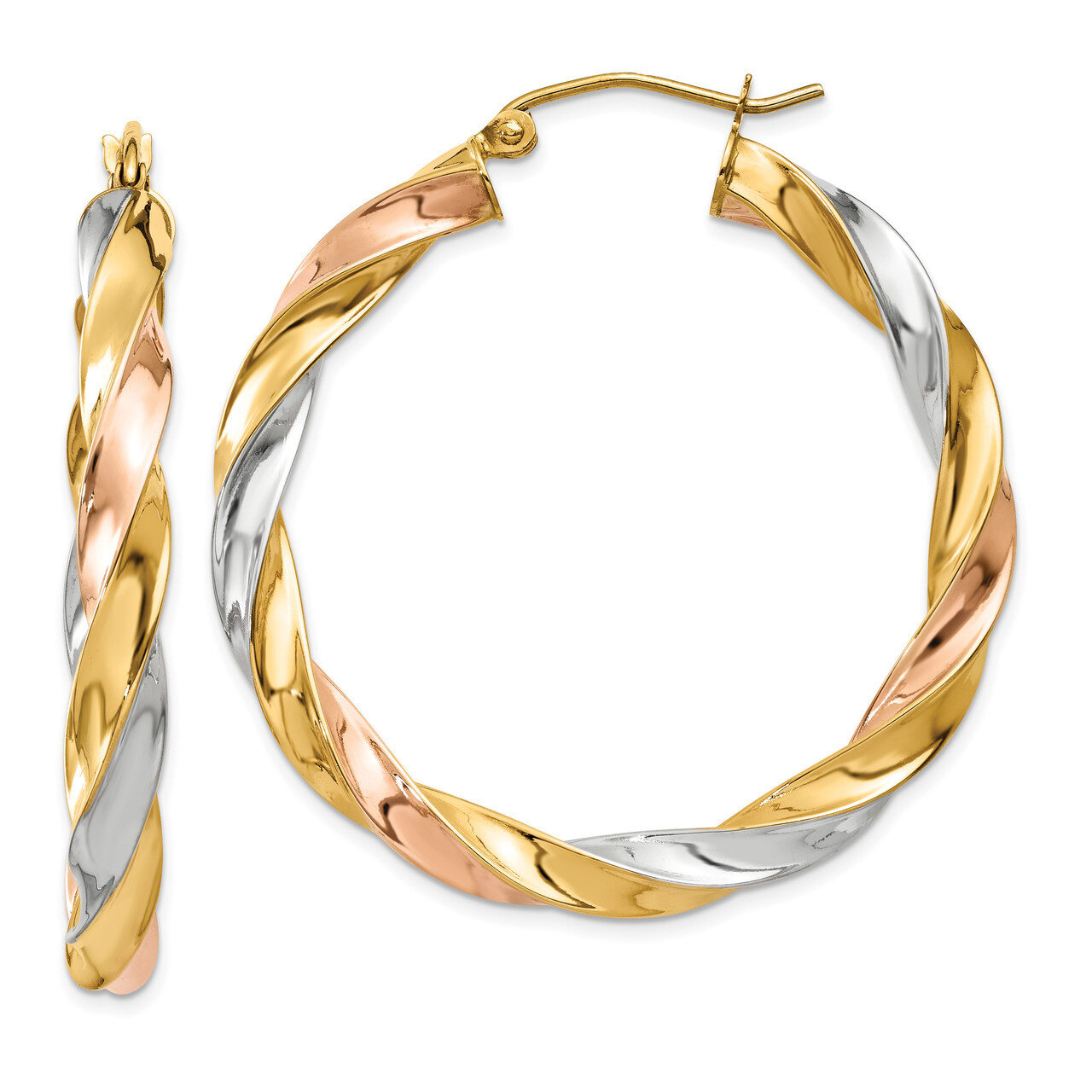 Light Twisted Hoop Earrings 14k Tri-Color Gold TF655