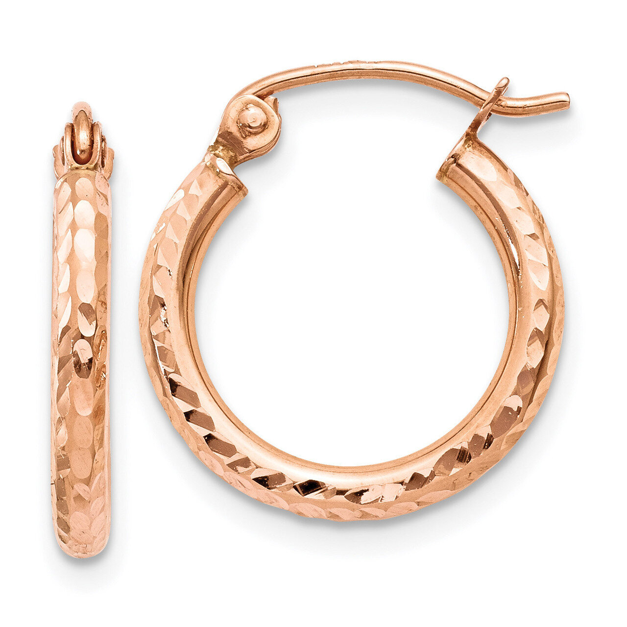 Light Weight Diamond -cut Hoop Earrings 14k Rose Gold TF679