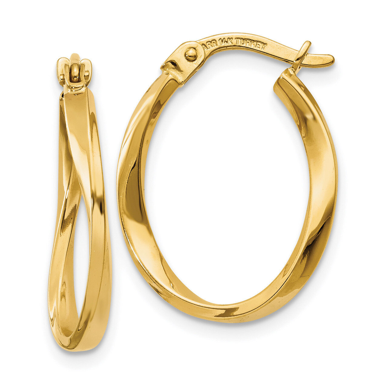 Twisted Oval Hoop Earrings 14k Gold Polished TF683, MPN: TF683, 886774368689