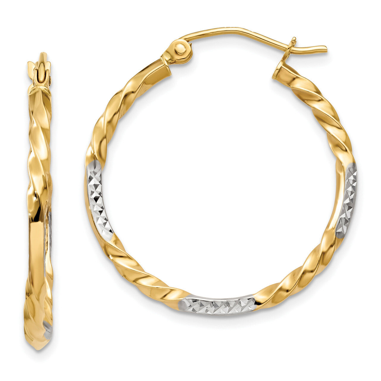 Diamond Cut Twisted Hoop Earrings 14k Gold &amp; Rhodium TF709, MPN: TF709, 191101366338