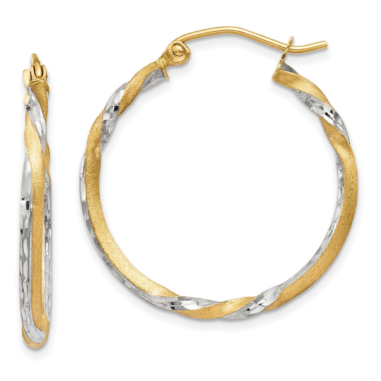 Satin Diamond Cut Twisted Hoop Earrings 14k Gold &amp; Rhodium TF744, MPN: TF744, 191101360893