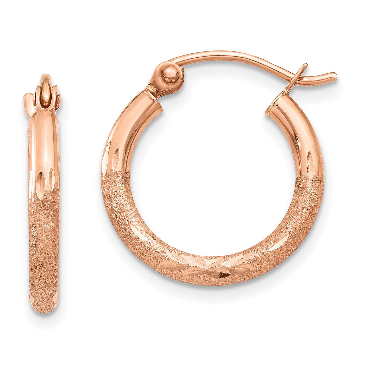 Light Weight Satin Diamond Cut Hoop Earrings 14k Rose Gold TF755, MPN: TF755, 886774562407