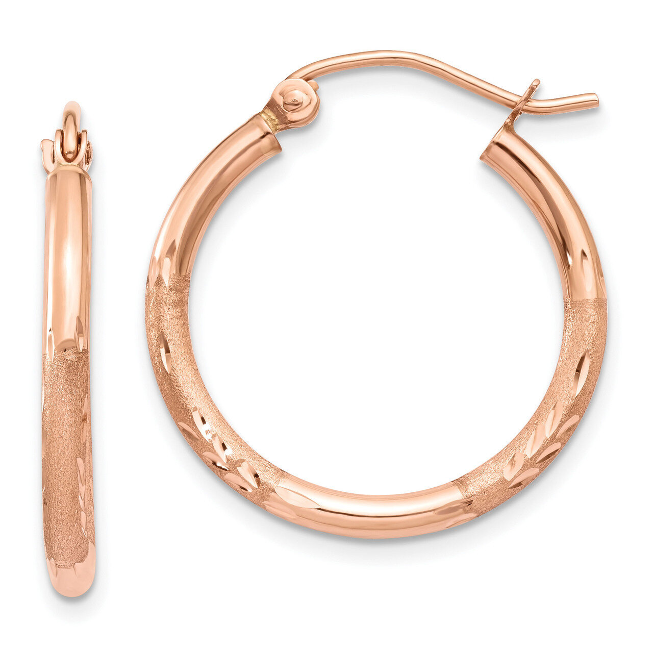 Light Weight Satin Diamond Cut Hoop Earrings 14k Rose Gold TF756, MPN: TF756, 886774562414