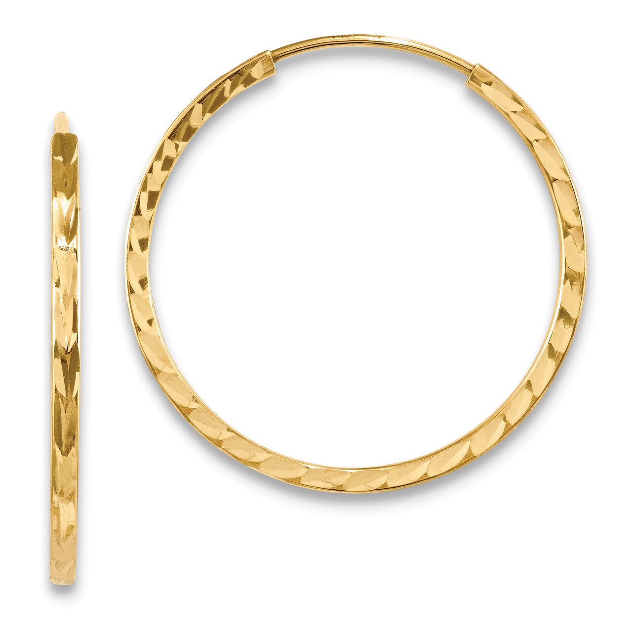 Square Tube Endless Hoop Earrings 14k Gold Diamond-cut TF996