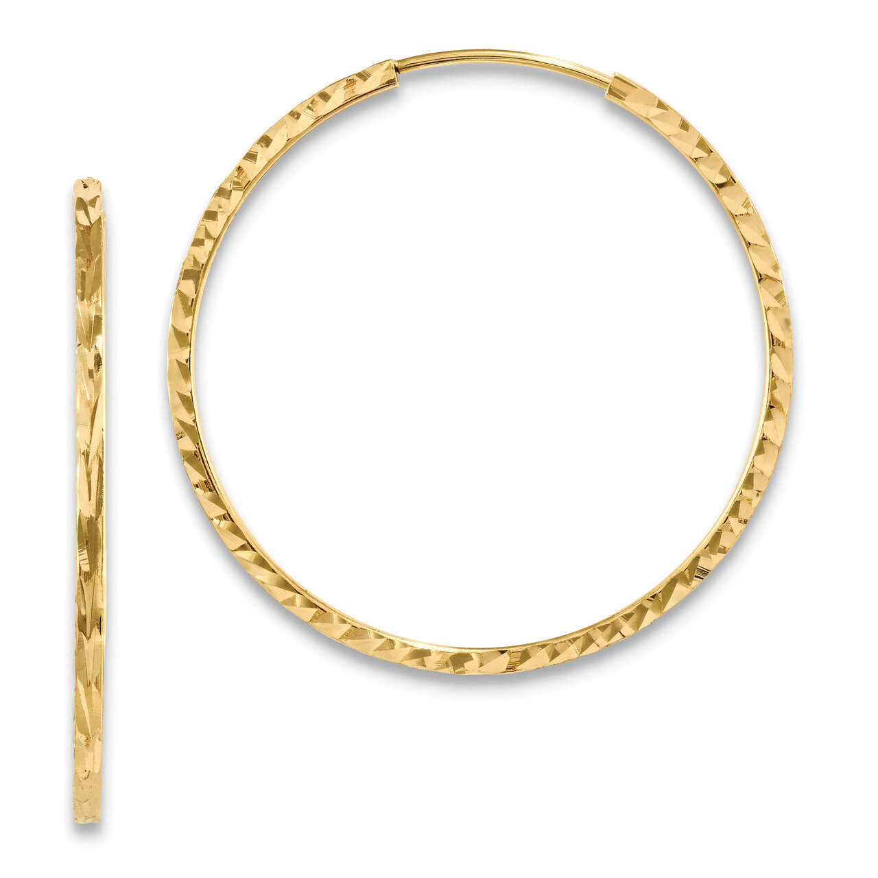 Square Tube Endless Hoop Earrings 14k Gold Diamond-cut TF997