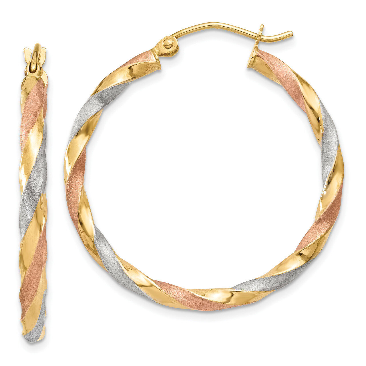 White &amp; Rose Satin Twisted Hoop Earrings 14k Gold &amp; Rhodium TH751, MPN: TH751, 191101458828