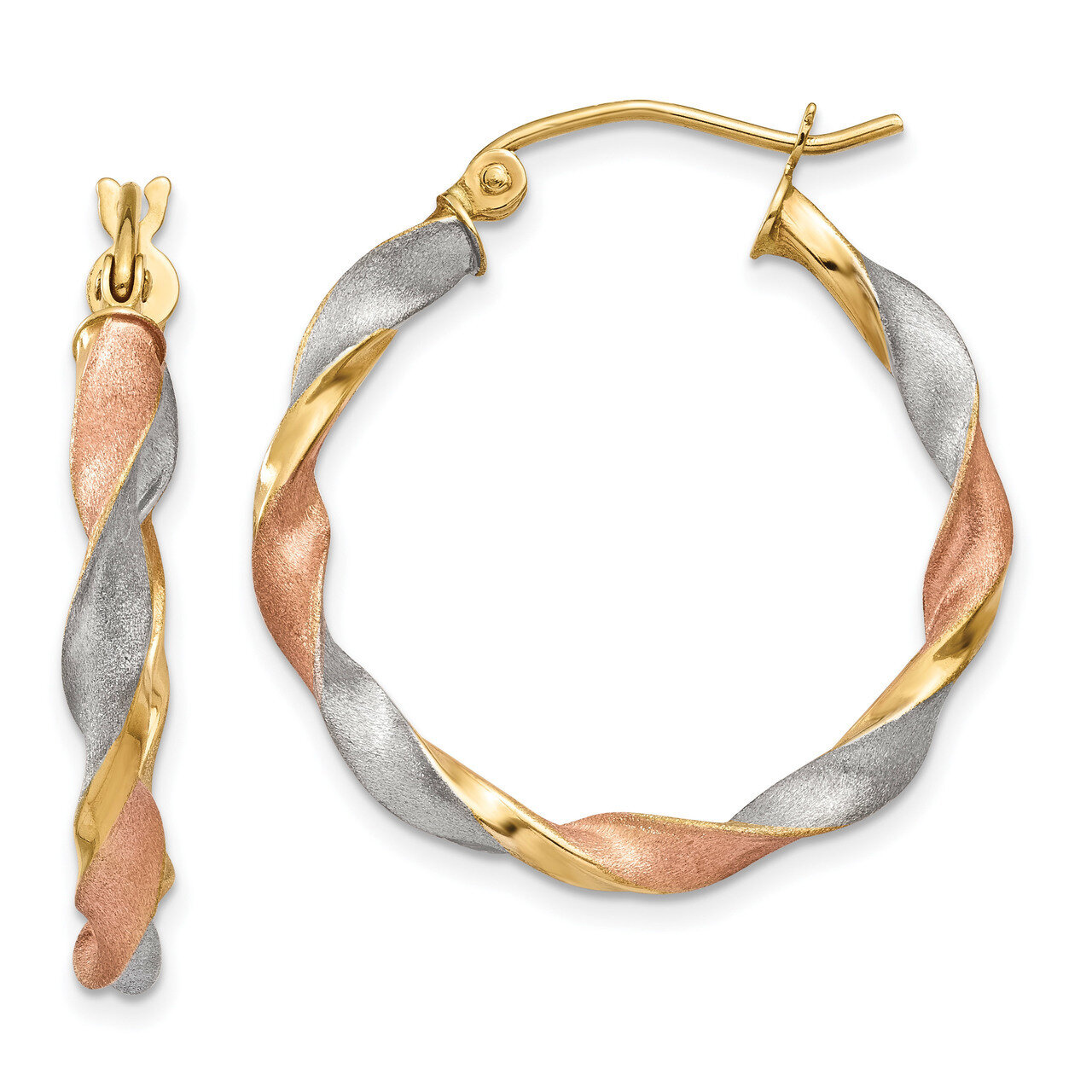White &amp; Rose Satin Twisted Hoop Earrings 14k Gold &amp; Rhodium TH756, MPN: TH756, 191101455001